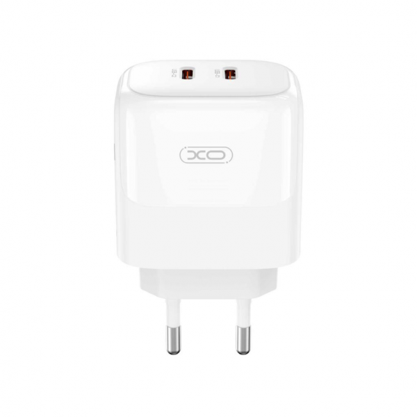 XO Design Wall Charger L140, 35W, 3A, 2 x USB-C, with Lightning Cable, White