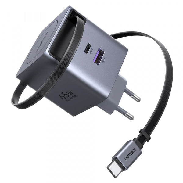 Ugreen Wall Charger X615, 65W, 3A, 1 x USB-A - 1 x USB-C, with USB-C Cable, Grey