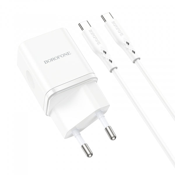 Borofone Wall Charger BN7, 20W, 3A, 1 x USB-A - 1 x USB-C, with USB-C Cable, White