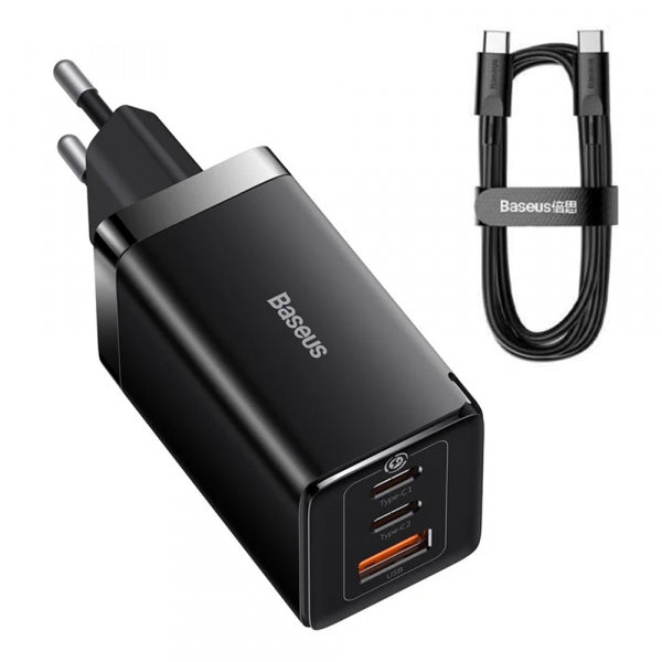 Baseus Wall Charger GaN5 Pro, 65W, 3.25A, 1 x USB-A - 2 x USB-C, with USB-C Cable, Black CCGP120201
