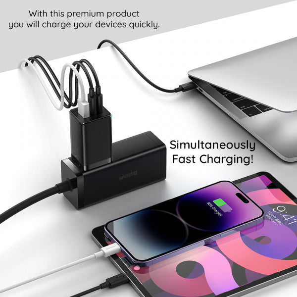 Baseus Wall Charger GaN5 Pro, 65W, 3.25A, 1 x USB-A - 2 x USB-C, with USB-C Cable, Black CCGP120201