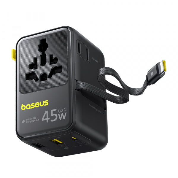 Baseus Wall Charger Travel PicoGo AG11, 45W, 1 x USB-C - 2 x Socket - 2 x USB-A, with USB-C Cable, Black E0307F00
