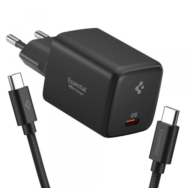 Spigen Wall Charger EE451EU Essential, 45W, 3A, 1 x USB-C, with USB-C Cable, Black ACH09474