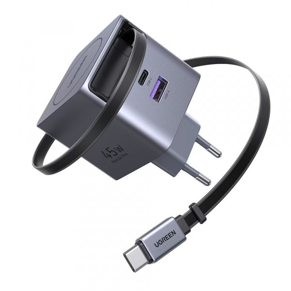 Ugreen Wall Charger X614, 45W, 3A, 1 x USB-A - 1 x USB-C, with USB-C Cable, Grey