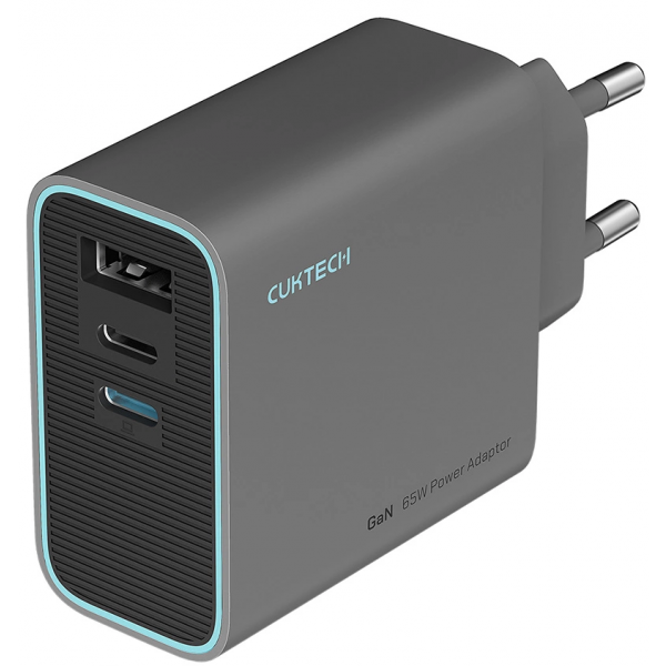 Cuktech Wall Charger 65W, 3A, 1 x USB-A - 2 x USB-C, Grey CUKAD653EUGR