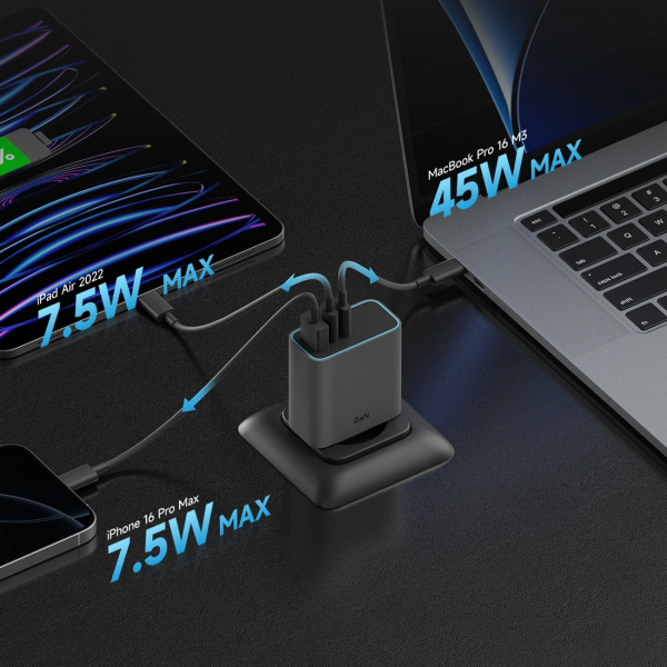 Cuktech Wall Charger 65W, 3A, 1 x USB-A - 2 x USB-C, Grey CUKAD653EUGR