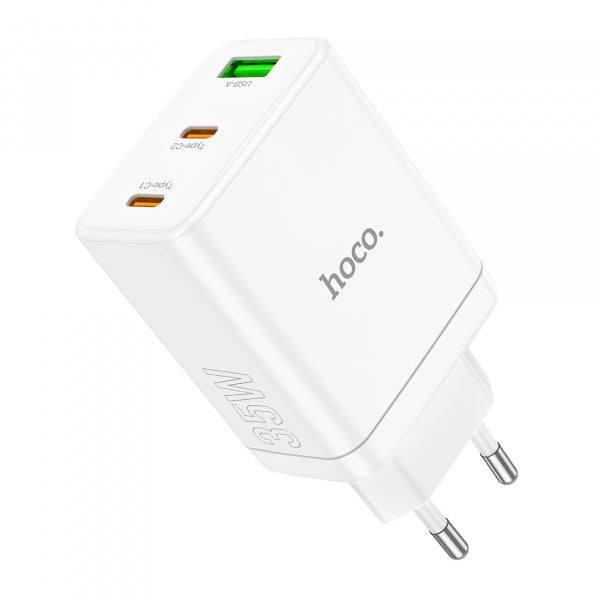 Hoco Wall Charger N33, 35W, 3A, 1 x USB-A - 2 x USB-C, White