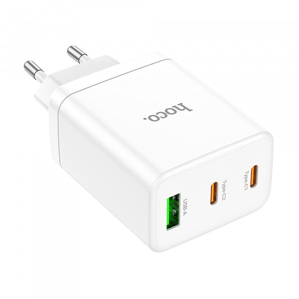 Hoco Wall Charger N33, 35W, 3A, 1 x USB-A - 2 x USB-C, White