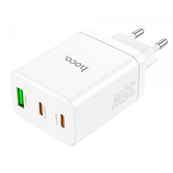 Hoco Wall Charger N33, 35W, 3A, 1 x USB-A - 2 x USB-C, White