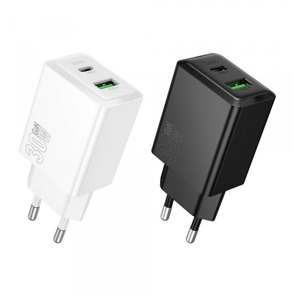 Hoco Wall Charger N71, 30W, 3A, 1 x USB-A - 1 x USB-C, Black