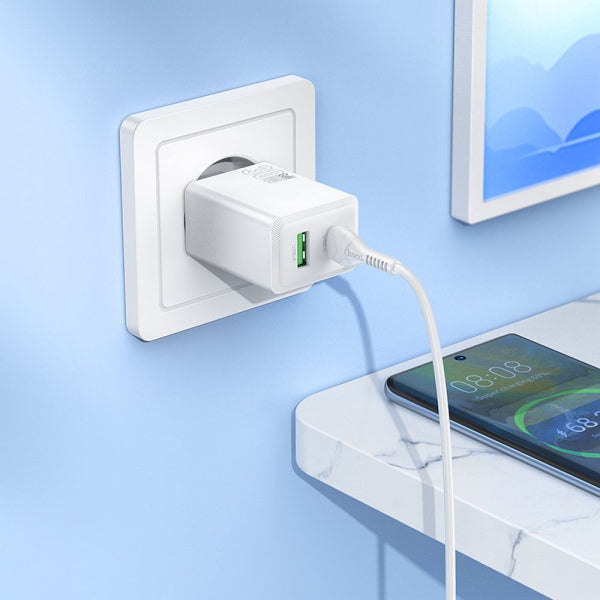 Hoco Wall Charger N71, 30W, 3A, 1 x USB-A - 1 x USB-C, White