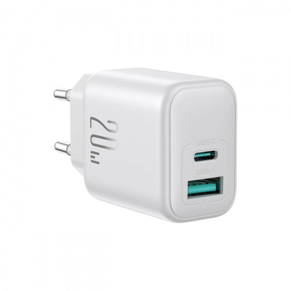 Joyroom Wall Charger JR-TCF21, 20W, 3A, 1 x USB-A - 1 x USB-C, White