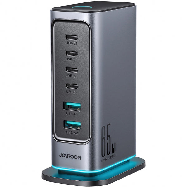 Joyroom Desktop Charger JR-TCM02, 65W, 3.25A, 2 x USB-A - 4 x USB-C, Grey