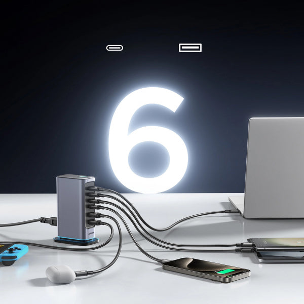 Joyroom Desktop Charger JR-TCM02, 65W, 3.25A, 2 x USB-A - 4 x USB-C, Grey