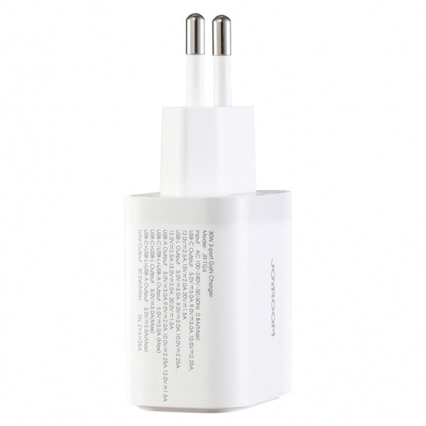 Joyroom Wall Charger JR-TG6, 30W, 3A, 1 x Lightning - 1 x USB-C, White
