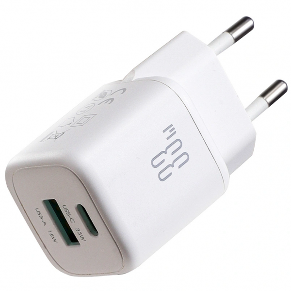 Joyroom Wall Charger JR-TG7, 33W, 3A, 1 x USB-A - 1 x USB-C, White