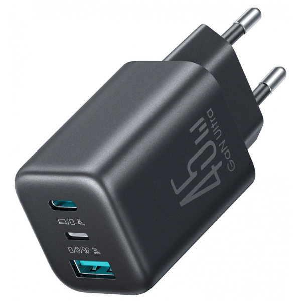 Joyroom Wall Charger JR-TO1, 45W, 3A, 1 x Lightning - 1 x USB-A - 1 x USB-C, Black