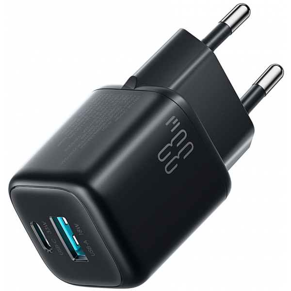 Joyroom Wall Charger JR-TG7, 33W, 3A, 1 x USB-A - 1 x USB-C, Black