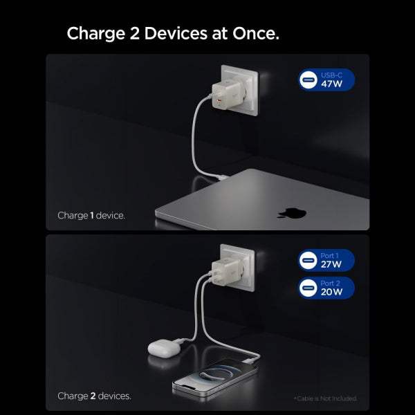 Spigen Wall Charger EE472EU Essential, 47W, 3A, 2 x USB-C, Natural Titanium ACH10451