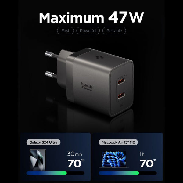 Spigen Wall Charger EE472EU Essential, 47W, 3A, 2 x USB-C, Grey ACH10450