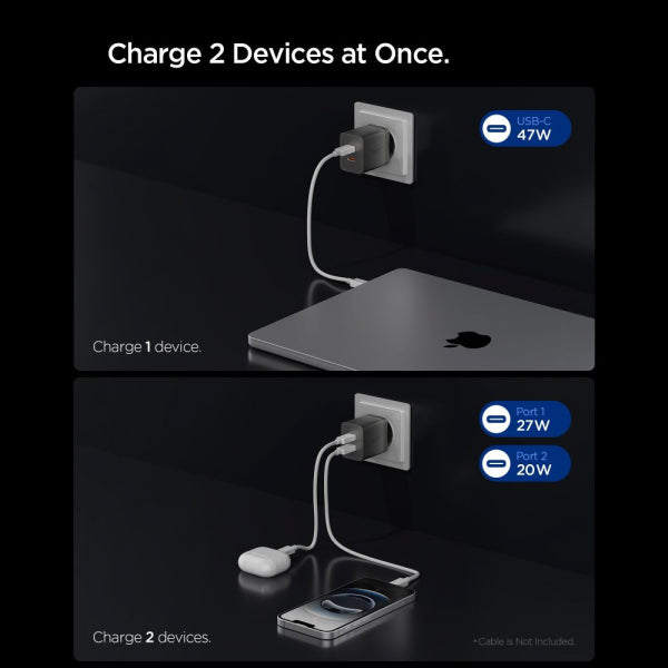 Spigen Wall Charger EE472EU Essential, 47W, 3A, 2 x USB-C, Grey ACH10450