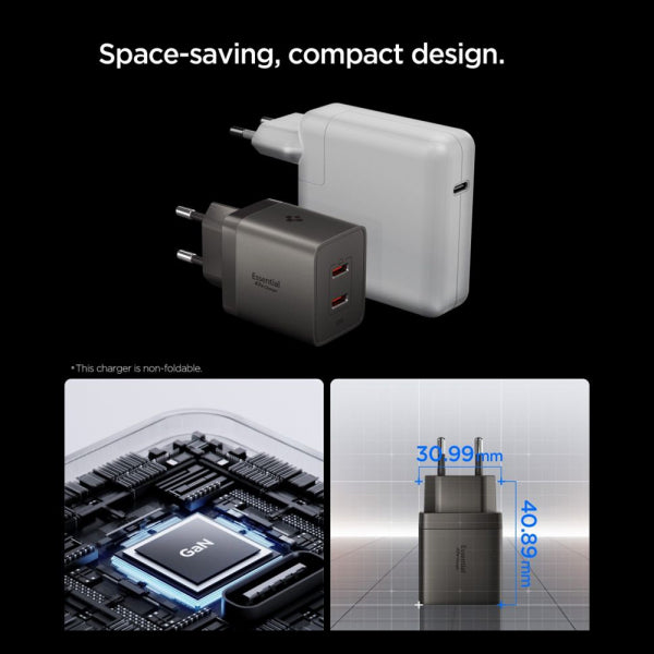 Spigen Wall Charger EE472EU Essential, 47W, 3A, 2 x USB-C, Grey ACH10450