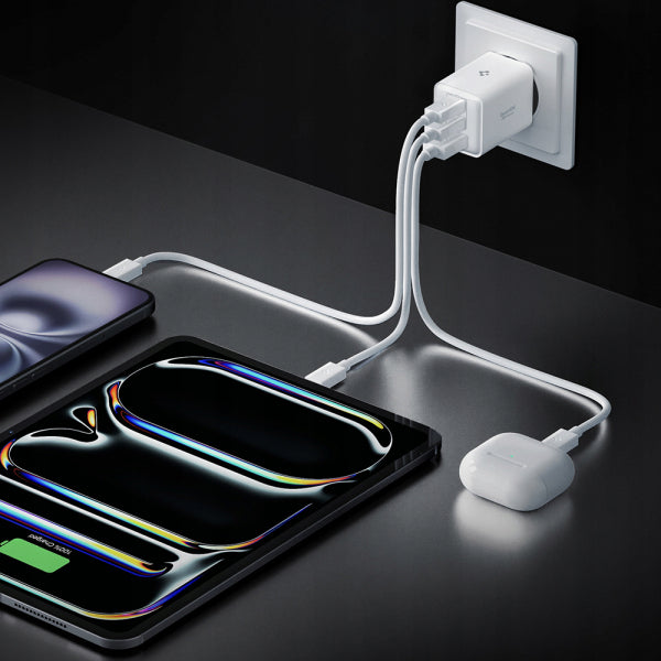 Spigen Wall Charger EE473EU Essential, 47W, 3A, 1 x USB-A - 2 x USB-C, White ACH09464