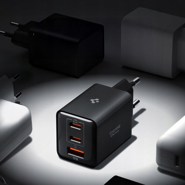 Spigen Wall Charger EE473EU Essential, 47W, 3A, 1 x USB-A - 2 x USB-C, Black ACH09465