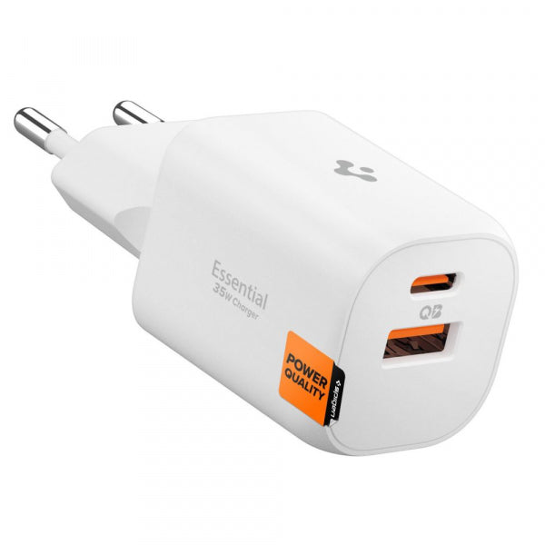 Spigen Wall Charger Essential, 35W, 3A, 1 x USB-A - 1 x USB-C, White ACH09462