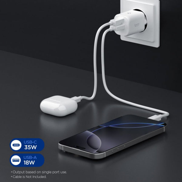 Spigen Wall Charger Essential, 35W, 3A, 1 x USB-A - 1 x USB-C, White ACH09462