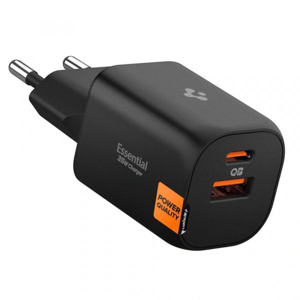 Spigen Wall Charger Essential, 35W, 3A, 1 x USB-A - 1 x USB-C, Black ACH09463
