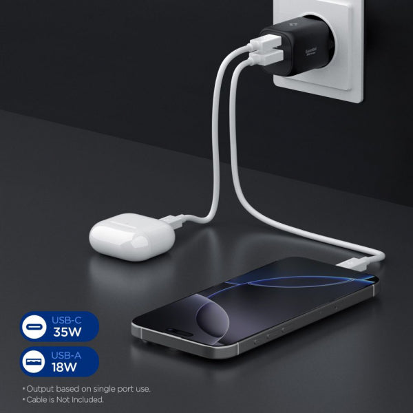 Spigen Wall Charger Essential, 35W, 3A, 1 x USB-A - 1 x USB-C, Black ACH09463
