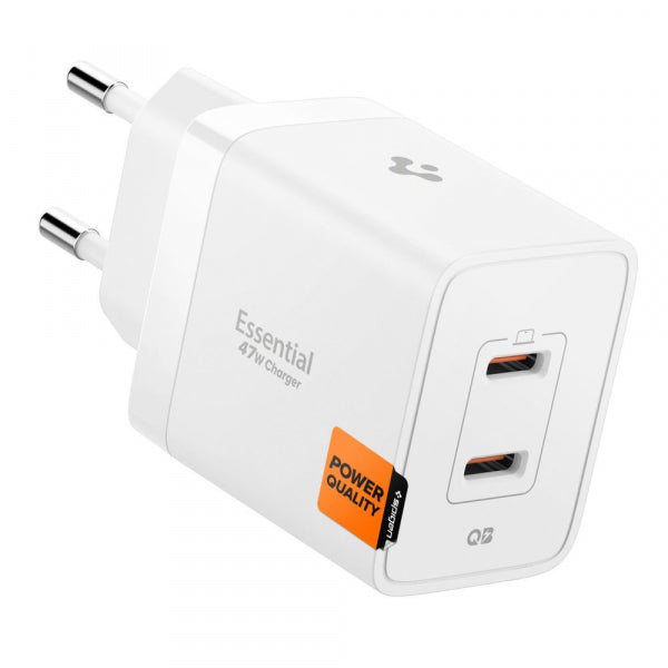 Spigen Wall Charger Essential, 47W, 3A, 2 x USB-C, White ACH08707
