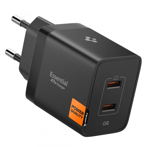 Spigen Wall Charger Essential, 47W, 3A, 2 x USB-C, Black ACH09457