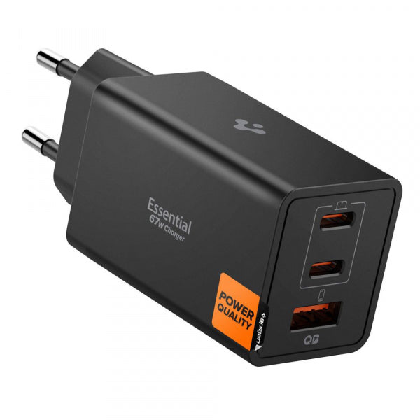 Spigen Wall Charger Essential, 67W, 3.25A, 1 x USB-A - 2 x USB-C, Black ACH09458