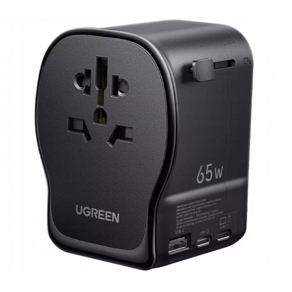 Ugreen Travel Adapter S550 (55001), 65W, 3.25A, 1 x USB-A - 2 x USB-C, Black
