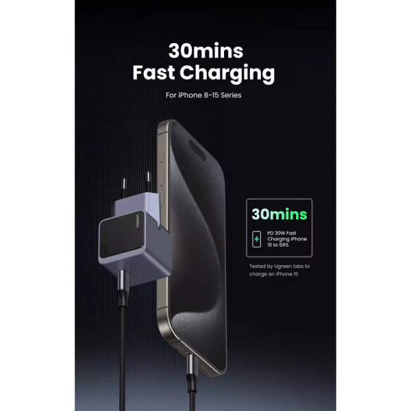 Ugreen Wall Charger X503 Nexode Air, 30W, 3A, 1 x USB-C, Grey