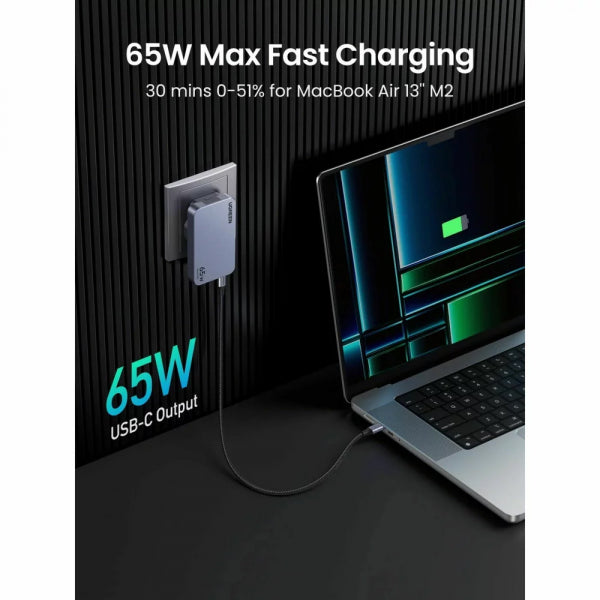 Ugreen Wall Charger X753 Nexode Pro, 65W, 3A, 1 x USB-A - 2 x USB-C, Grey