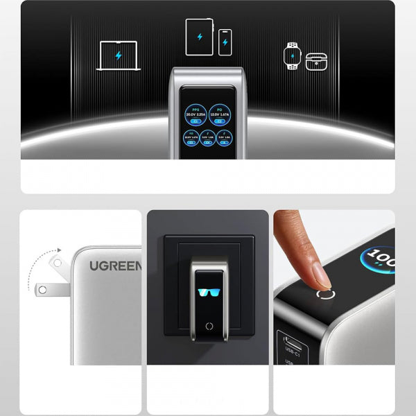 Ugreen Wall Charger X773 (65620B), 100W, 1 x USB-A - 4 x USB-C, Grey