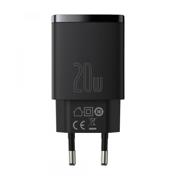 Baseus Wall Charger Compact, 20W, 3A, 1 x USB-A - 1 x USB-C, Black CCXJ-B01