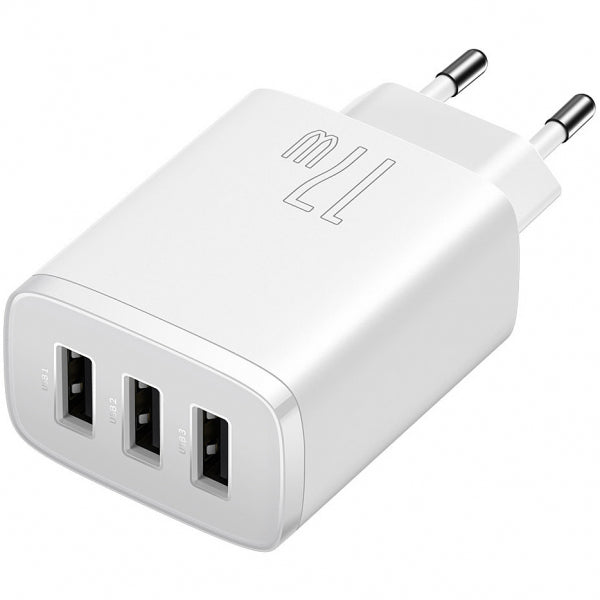Baseus Wall Charger Compact 3U, 17W, 2.1A, 3 x USB-A, White CCXJ020102
