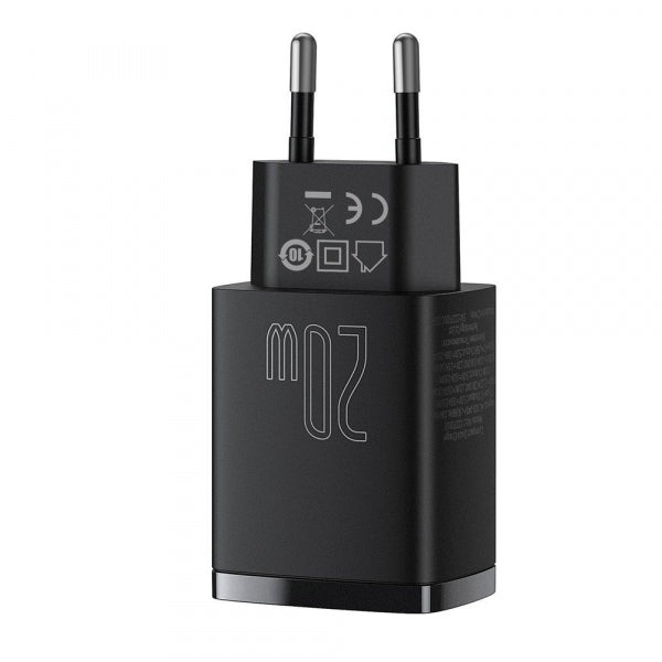 Baseus Wall Charger Compact, 20W, 3A, 1 x USB-A - 1 x USB-C, Black CCXJ-B01