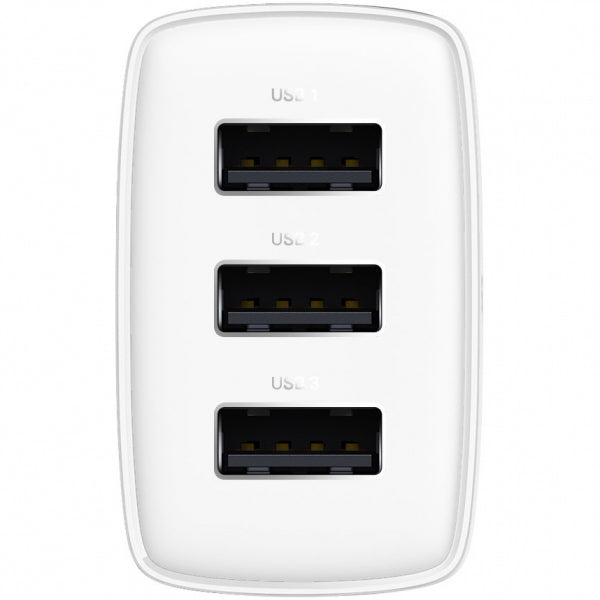 Baseus Wall Charger Compact 3U, 17W, 2.1A, 3 x USB-A, White CCXJ020102