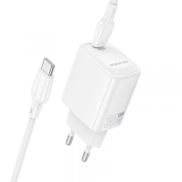 Borofone Wall Charger BN28 Fuente, 30W, 3A, 1 x USB-C, with USB-C Cable, White