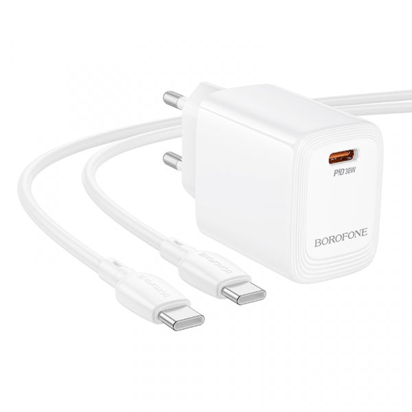 Borofone Wall Charger BN28 Fuente, 30W, 3A, 1 x USB-C, with USB-C Cable, White
