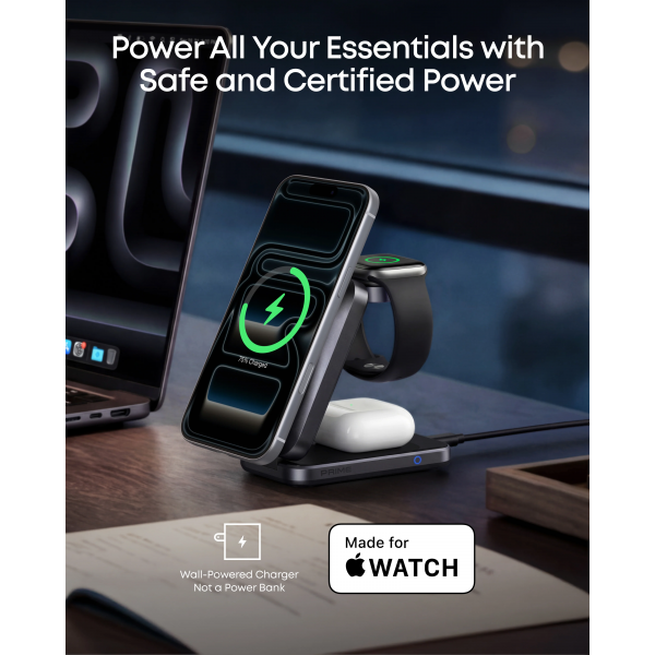 Anker Wireless Charger Prime MagGo 3in1, 25W, 1.67A, Black A25N1