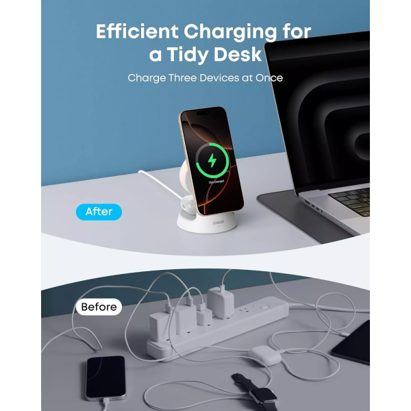 Anker Wireless Charger MagGo 3in1, 15W, 1.67A, White B25M4G21