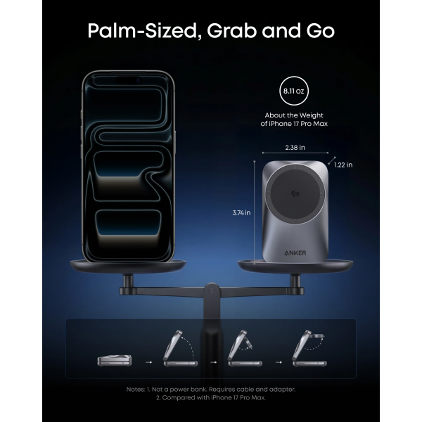 Anker Wireless Charger Prime MagGo 3in1, 25W, 1.67A, Black A25N1