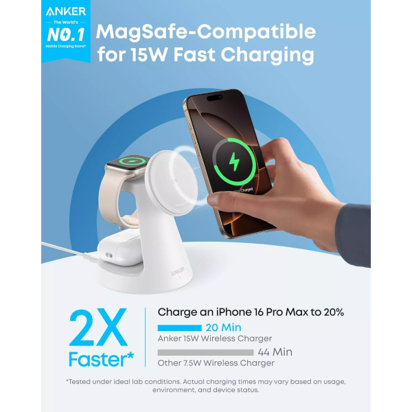 Anker Wireless Charger MagGo 3in1, 15W, 1.67A, White B25M4G21