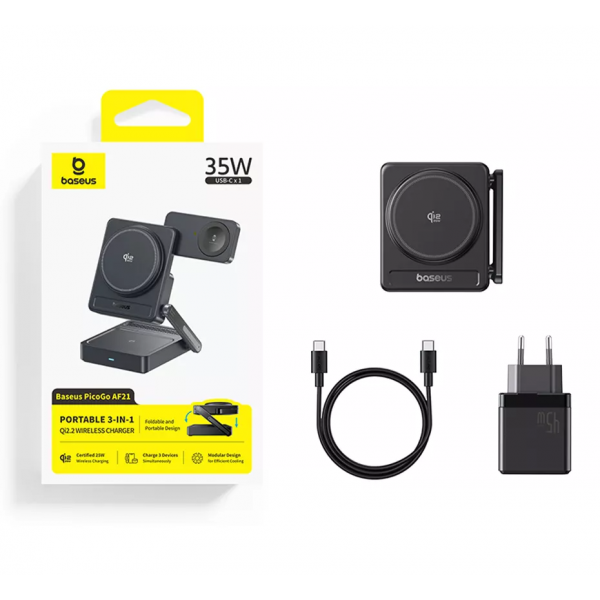 Baseus Wireless Charger PicoGo AF21 3in1, 35W, Black E0205401